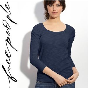 Free People Blue Space Dye Puff Sleeve Sweater Tee